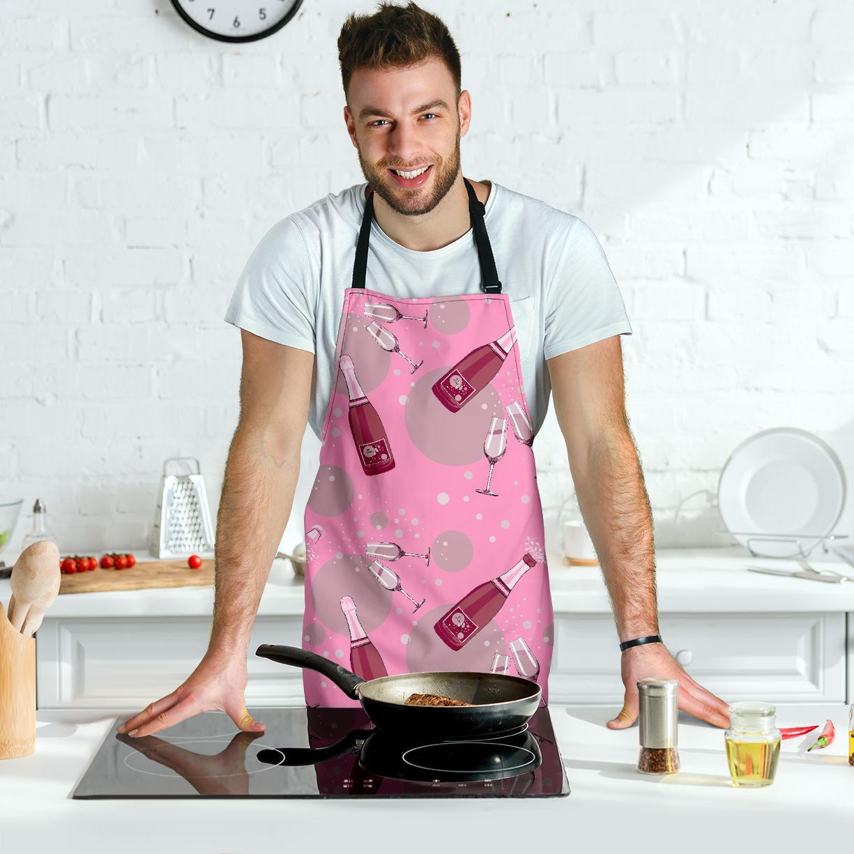 Pink Champagne Pattern Print Men's Apron-grizzshop