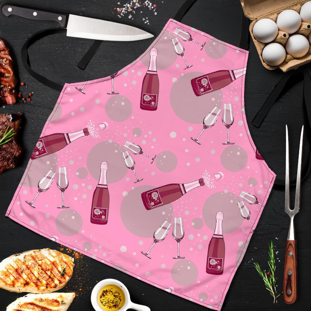 Pink Champagne Pattern Print Men's Apron-grizzshop