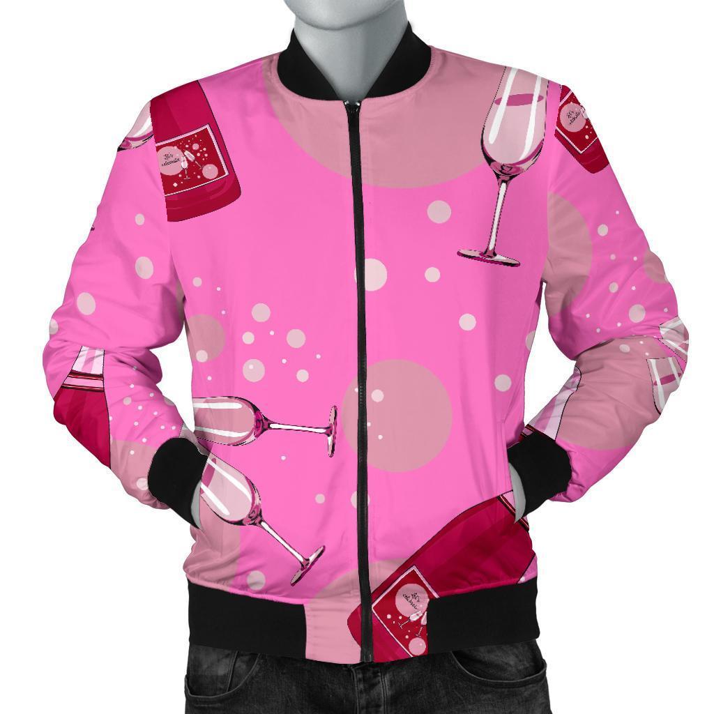 Pink Champagne Pattern Print Men's Bomber Jacket-grizzshop