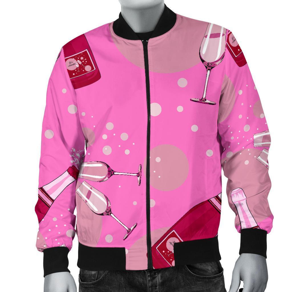 Pink Champagne Pattern Print Men's Bomber Jacket-grizzshop