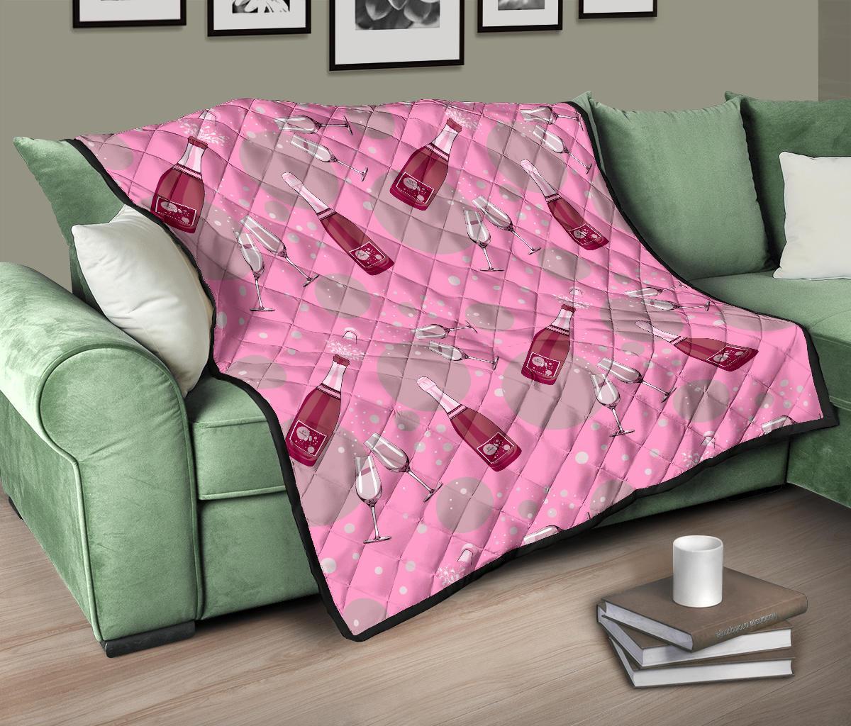 Pink Champagne Pattern Print Quilt-grizzshop