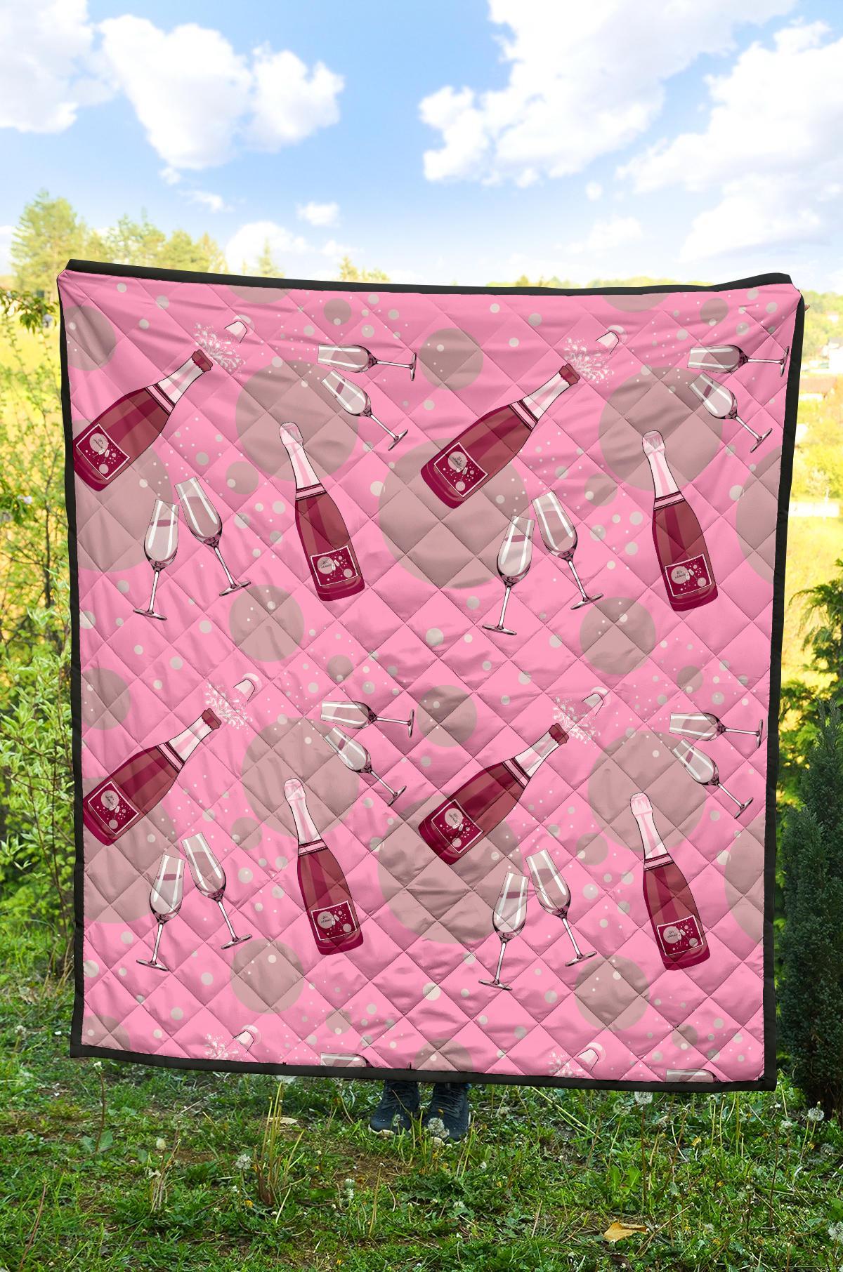 Pink Champagne Pattern Print Quilt-grizzshop