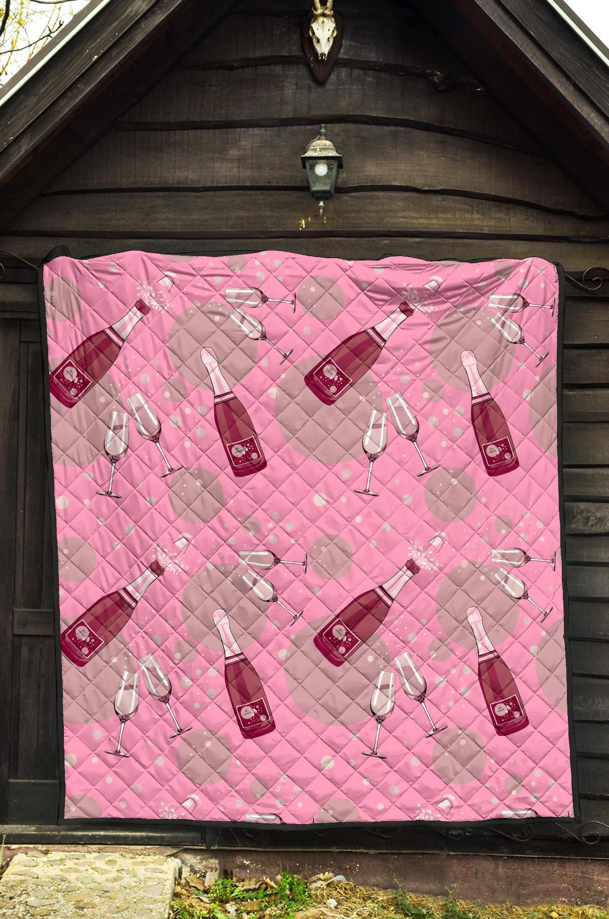 Pink Champagne Pattern Print Quilt-grizzshop