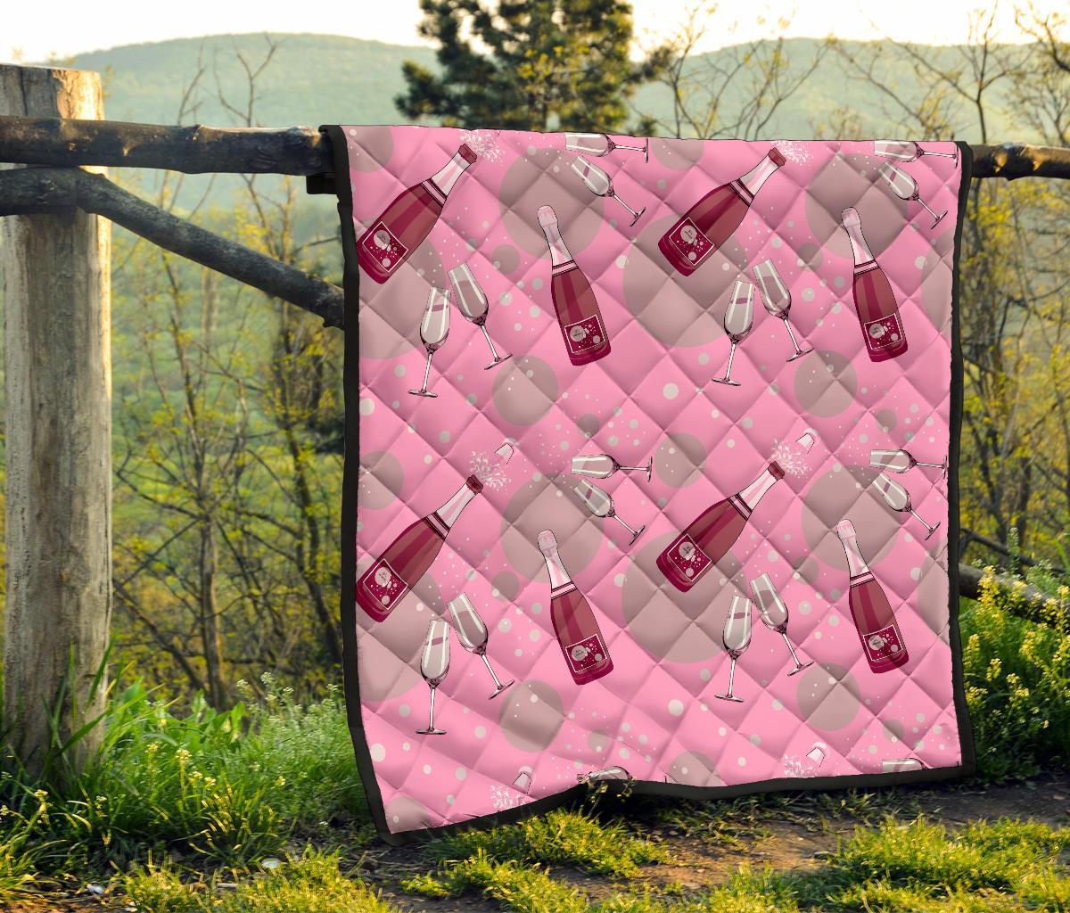 Pink Champagne Pattern Print Quilt-grizzshop