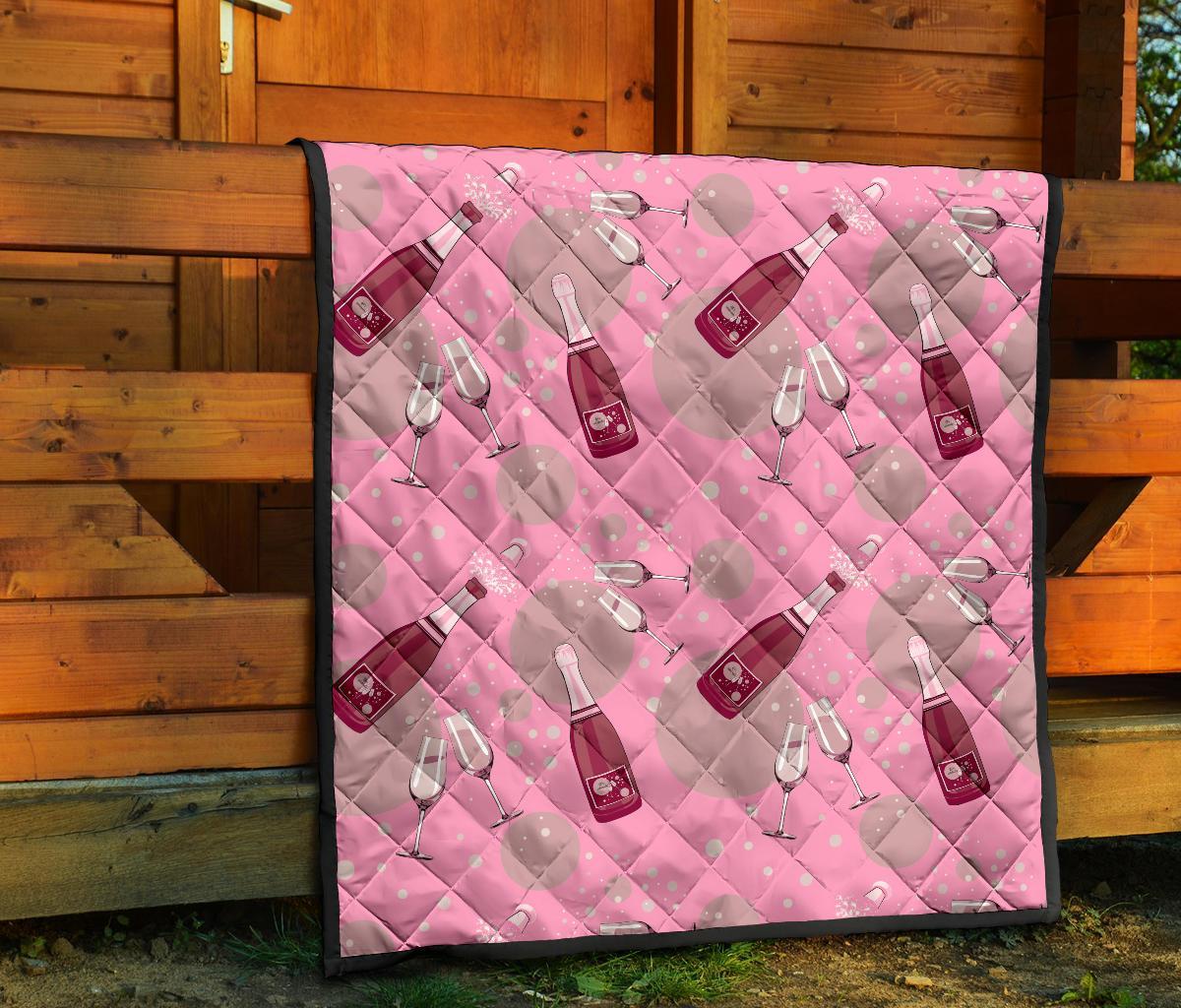 Pink Champagne Pattern Print Quilt-grizzshop