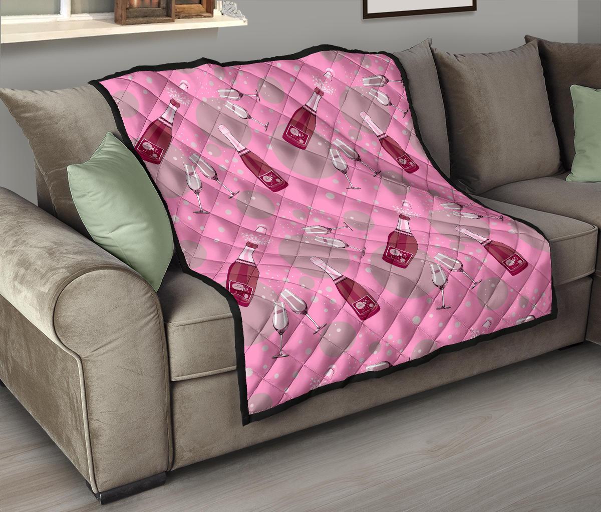 Pink Champagne Pattern Print Quilt-grizzshop