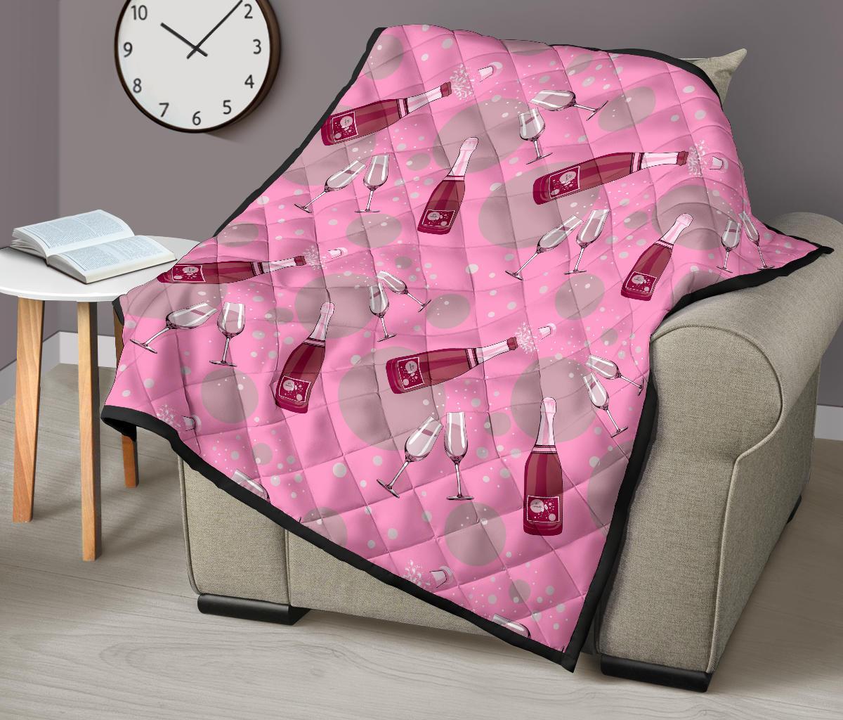 Pink Champagne Pattern Print Quilt-grizzshop