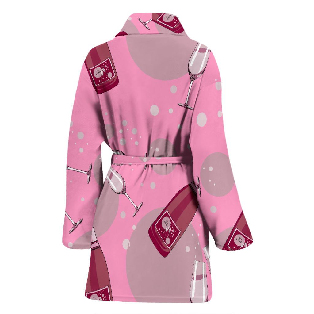 Pink Champagne Pattern Print Women Long Robe-grizzshop