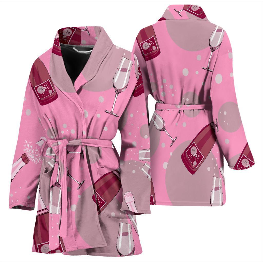 Pink Champagne Pattern Print Women Long Robe-grizzshop