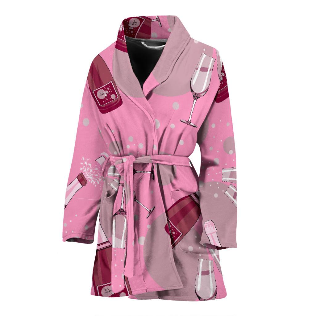 Pink Champagne Pattern Print Women Long Robe-grizzshop