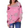 Pink Champagne Pattern Print Women Off Shoulder Sweatshirt-grizzshop