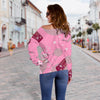 Pink Champagne Pattern Print Women Off Shoulder Sweatshirt-grizzshop