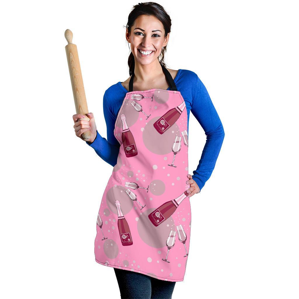 Pink Champagne Pattern Print Women's Apron-grizzshop