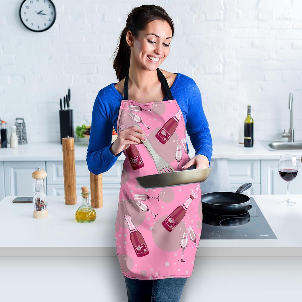 Pink Champagne Pattern Print Women's Apron-grizzshop