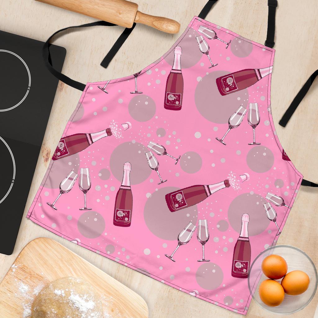 Pink Champagne Pattern Print Women's Apron-grizzshop