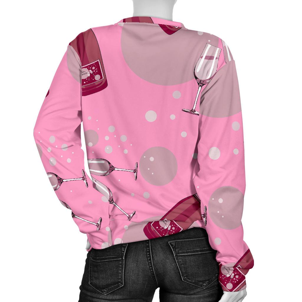 Pink Champagne Pattern Print Women's Sweatshirt-grizzshop