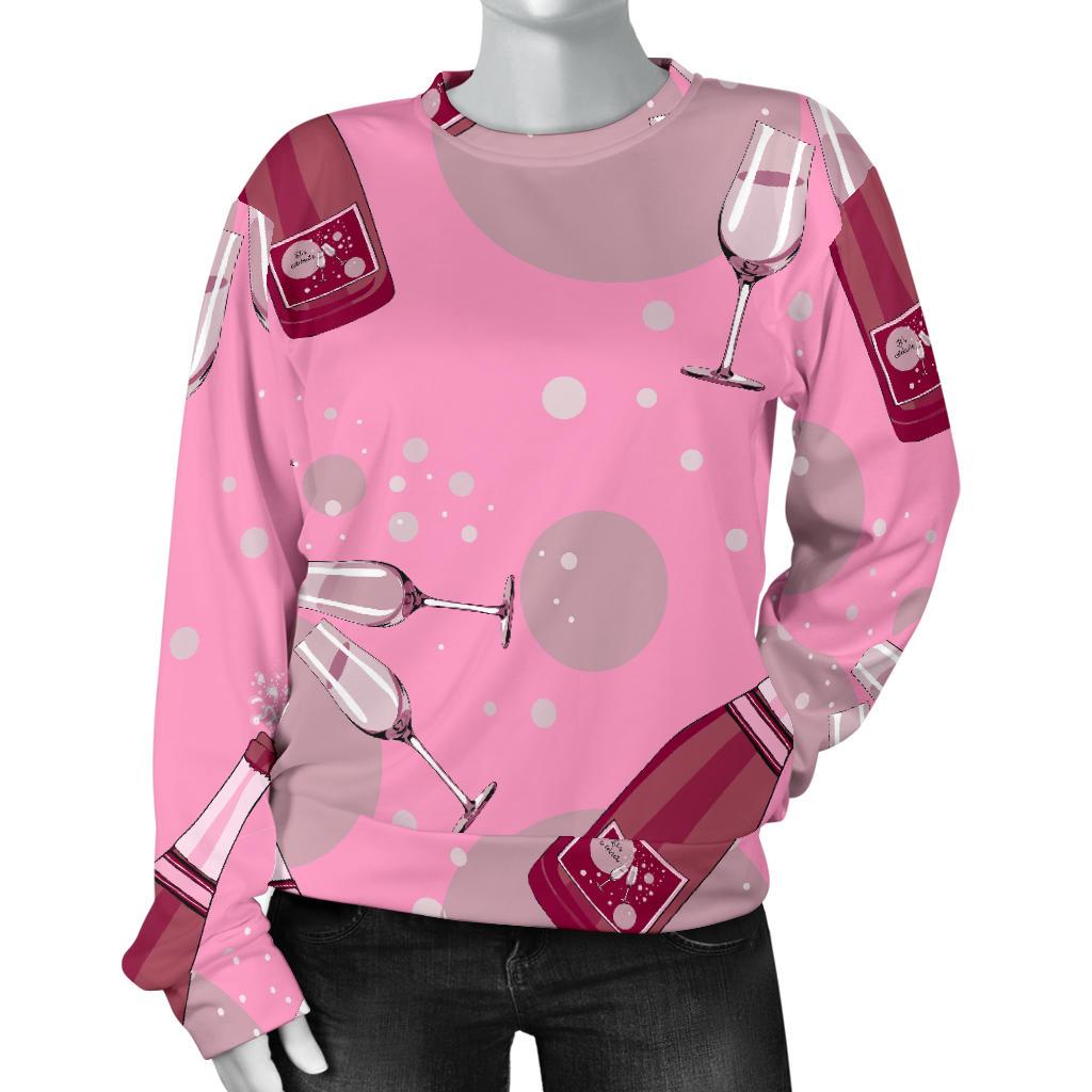 Pink Champagne Pattern Print Women's Sweatshirt-grizzshop