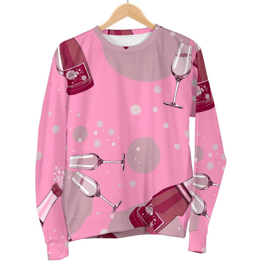 Pink Champagne Pattern Print Women's Sweatshirt-grizzshop