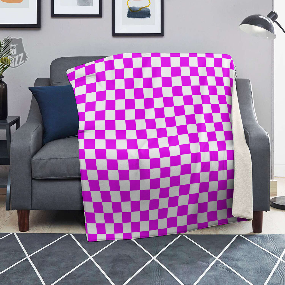 Pink Checkered Flag Print Blanket-grizzshop