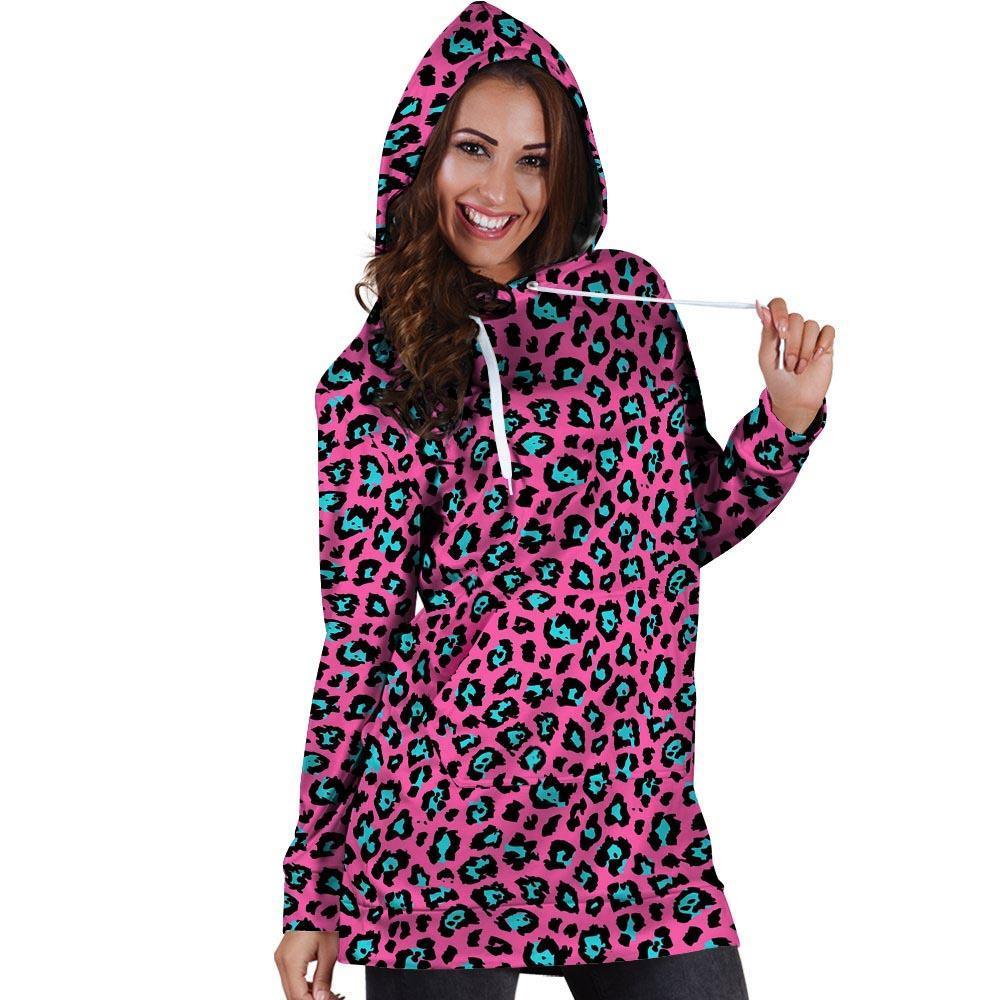 Pink Cheetah Hoodie Dress-grizzshop