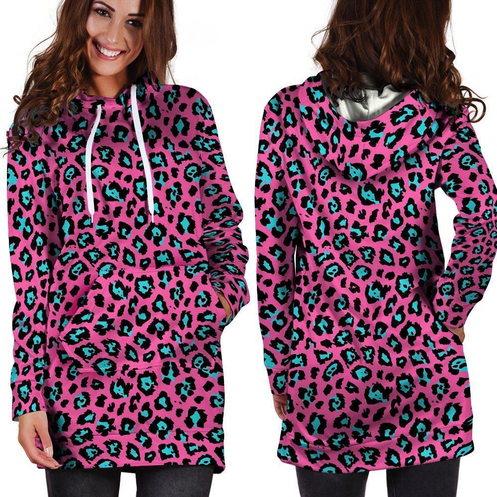 Pink Cheetah Hoodie Dress-grizzshop