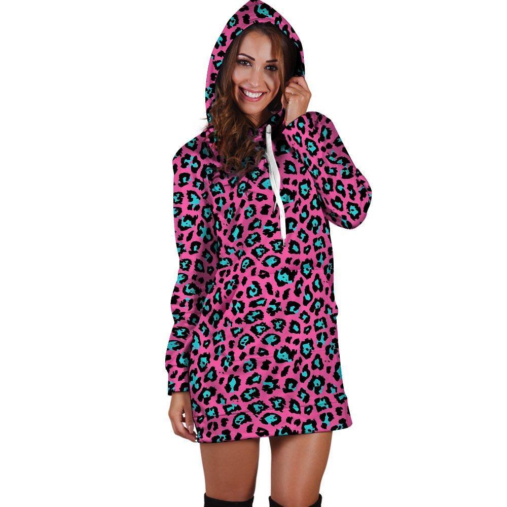 Pink Cheetah Hoodie Dress-grizzshop