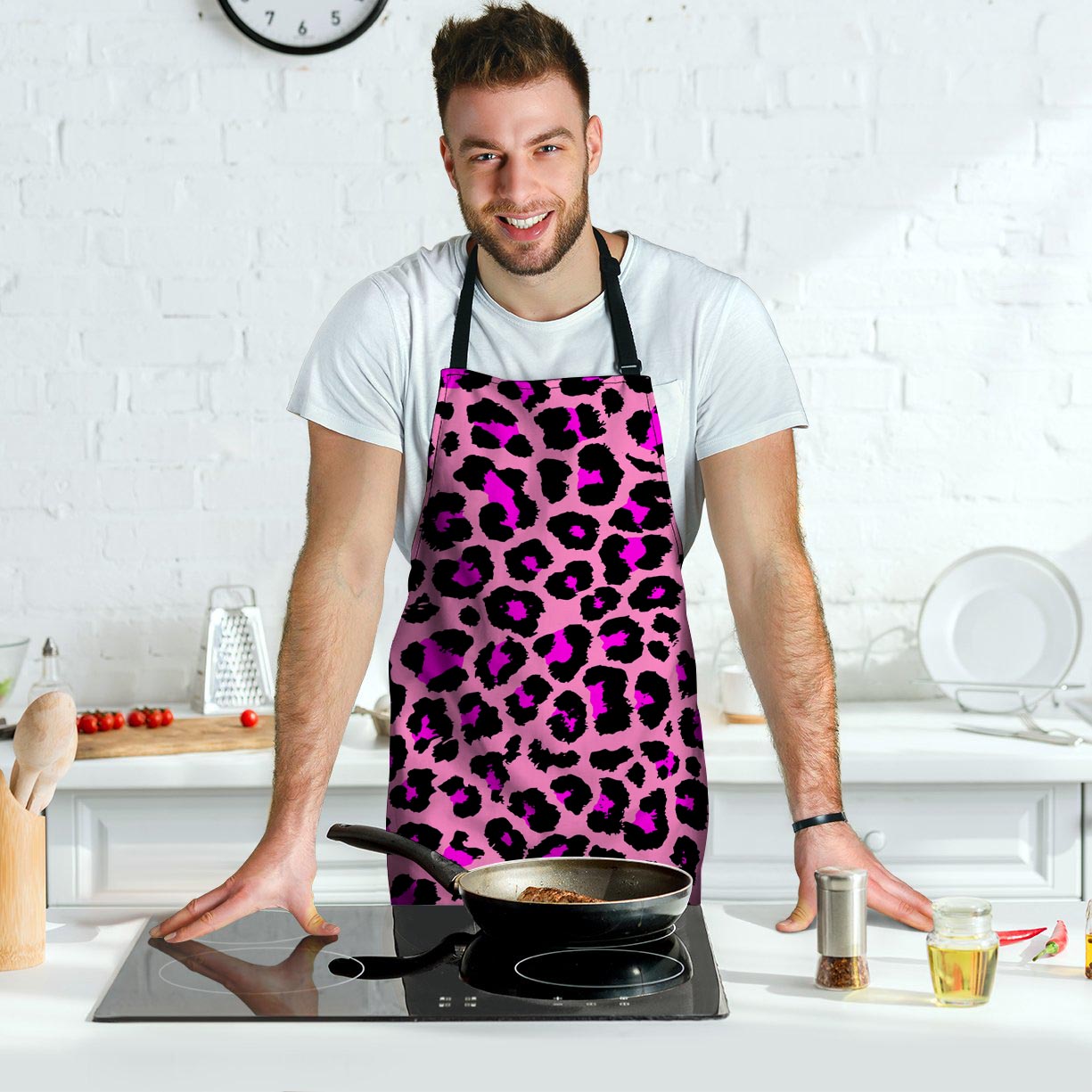 Pink Cheetah Leopard Men's Apron-grizzshop