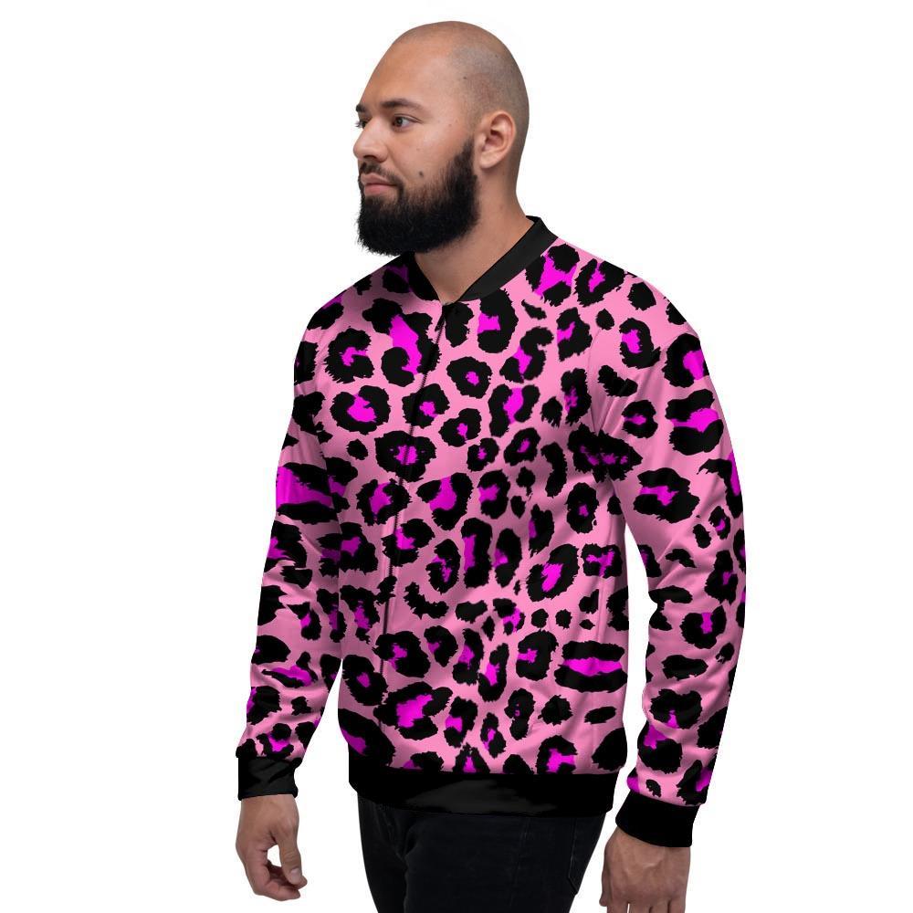 Pink Cheetah Leopard Men's Bomber Jacket-grizzshop