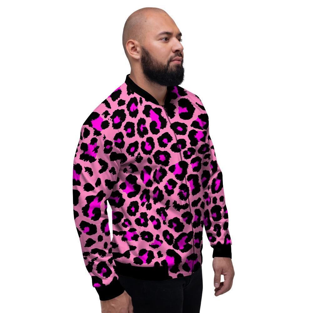 Pink Cheetah Leopard Men's Bomber Jacket-grizzshop