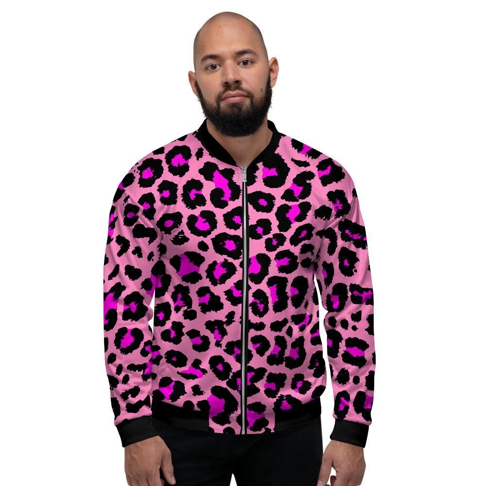 Pink Cheetah Leopard Men's Bomber Jacket-grizzshop