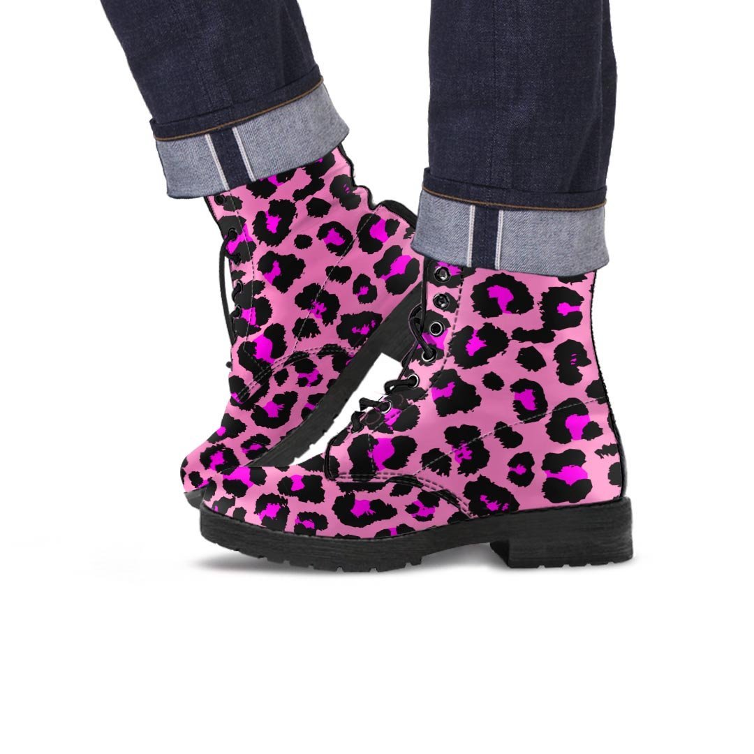 Pink Cheetah Leopard Men's Boots-grizzshop