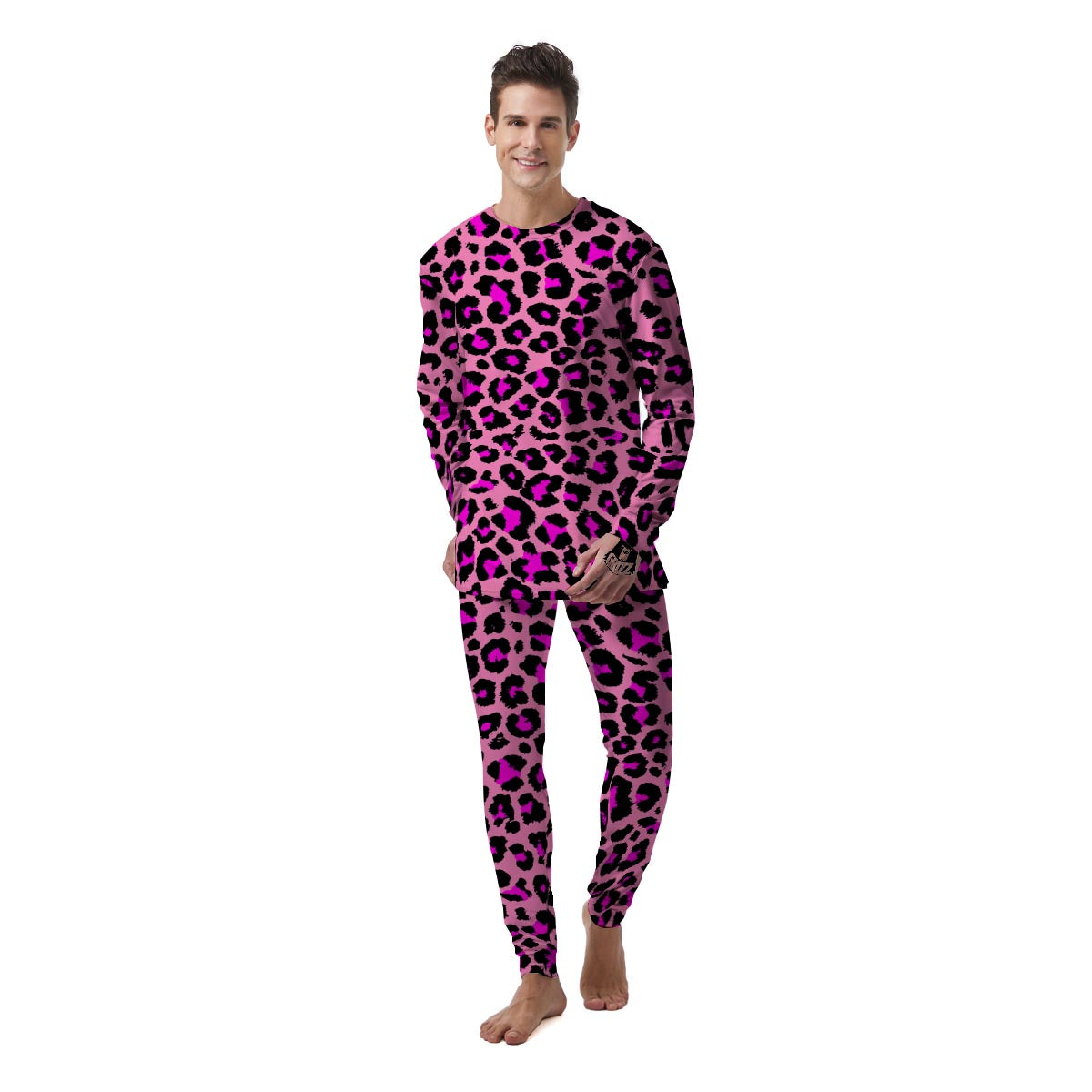 Pink Cheetah Leopard Men's Pajamas-grizzshop