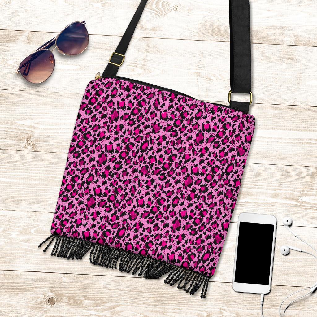 Pink Cheetah Leopard Pattern Print Crossbody Bags-grizzshop