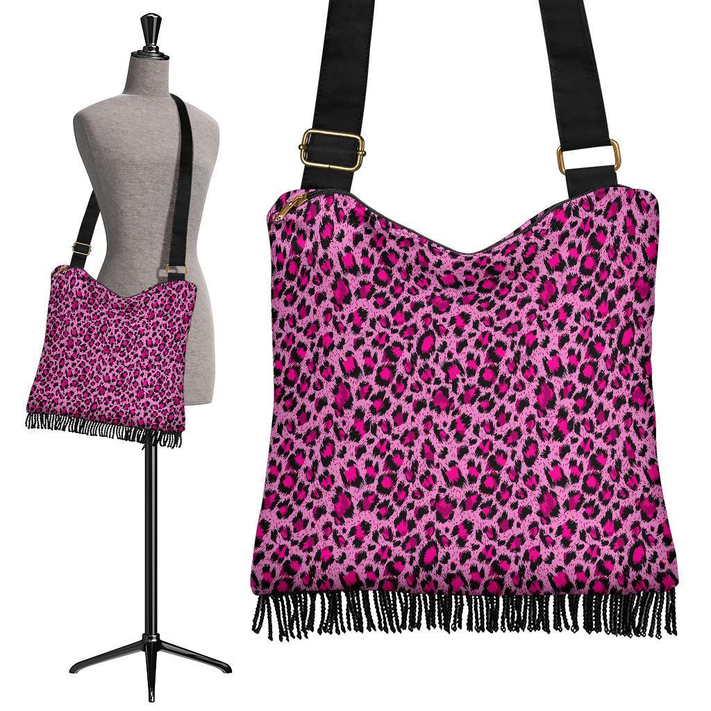 Pink Cheetah Leopard Pattern Print Crossbody Bags-grizzshop