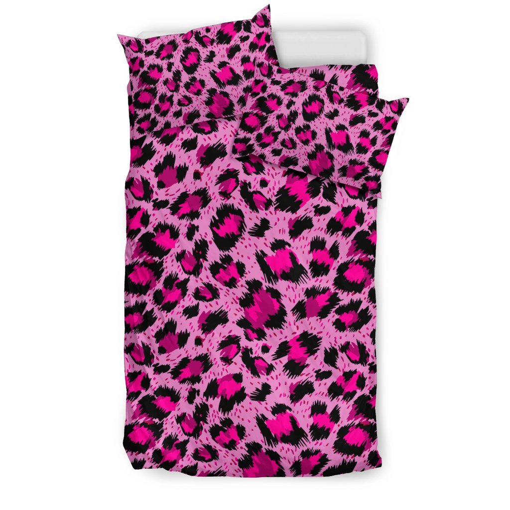 Pink Cheetah Leopard Pattern Print Duvet Cover Bedding Set-grizzshop