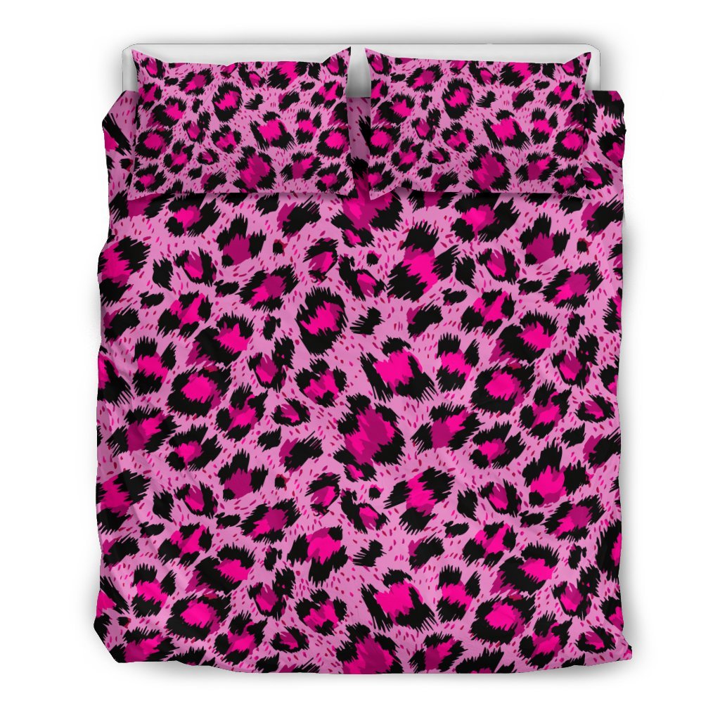 Pink Cheetah Leopard Pattern Print Duvet Cover Bedding Set-grizzshop