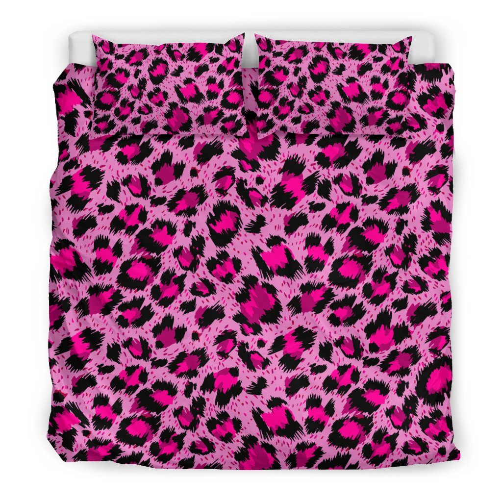 Pink Cheetah Leopard Pattern Print Duvet Cover Bedding Set-grizzshop