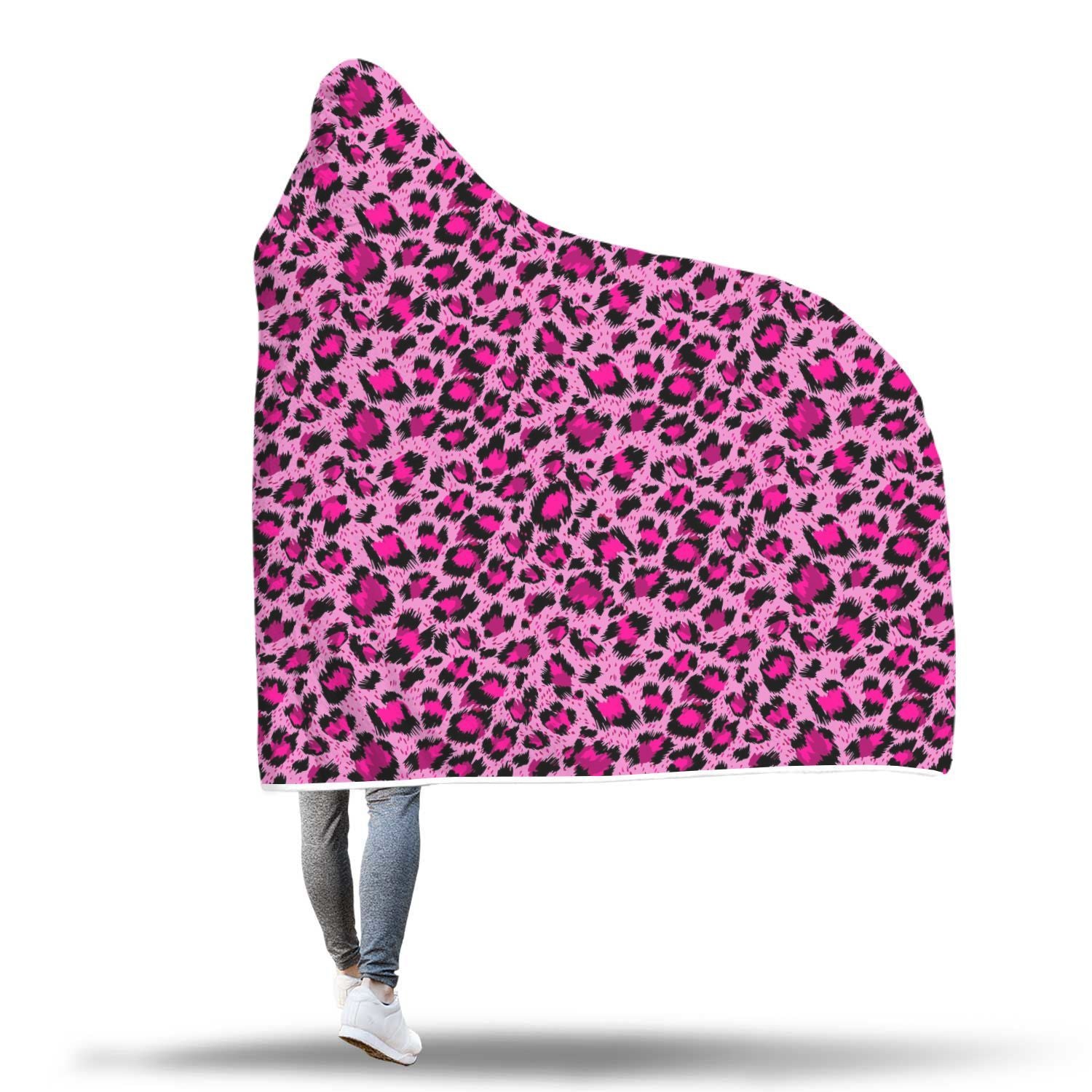 Pink Cheetah Leopard Pattern Print Hooded Blanket-grizzshop