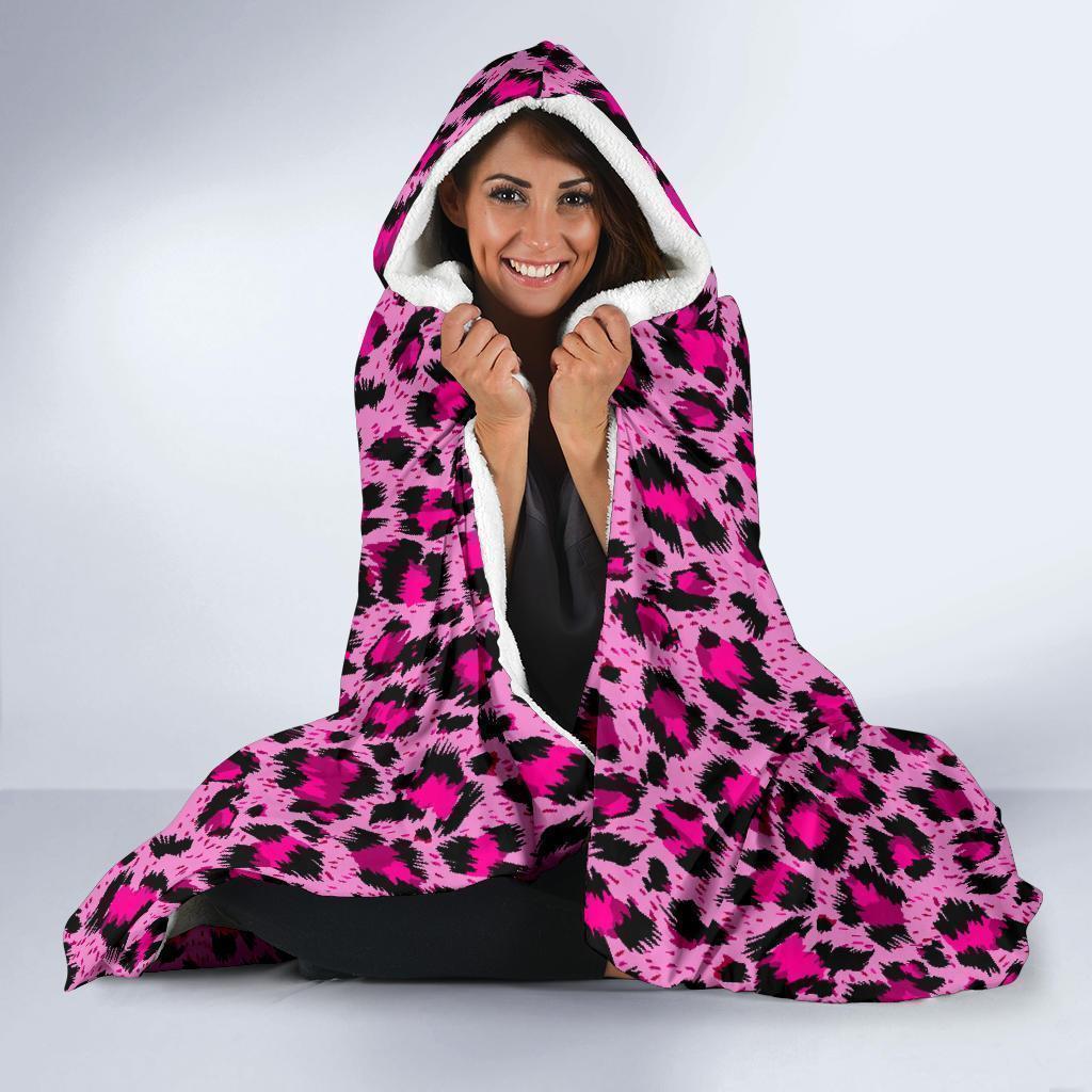 Pink Cheetah Leopard Pattern Print Hooded Blanket-grizzshop