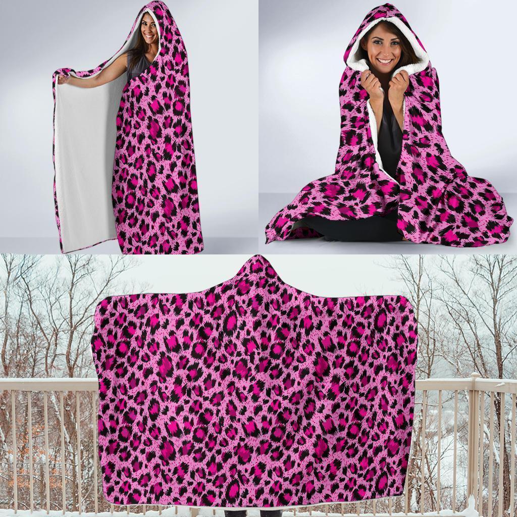 Pink Cheetah Leopard Pattern Print Hooded Blanket-grizzshop