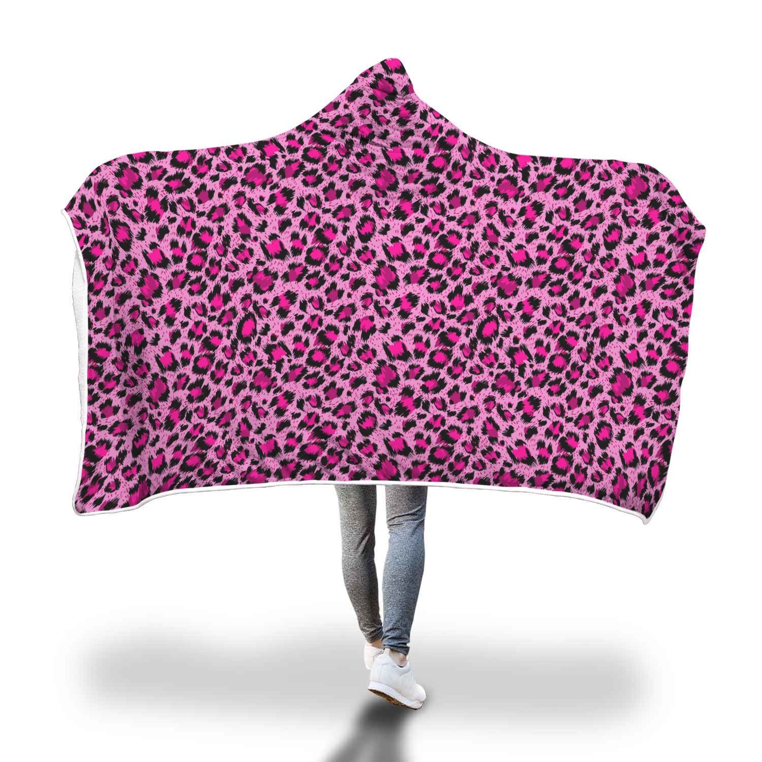 Pink Cheetah Leopard Pattern Print Hooded Blanket-grizzshop