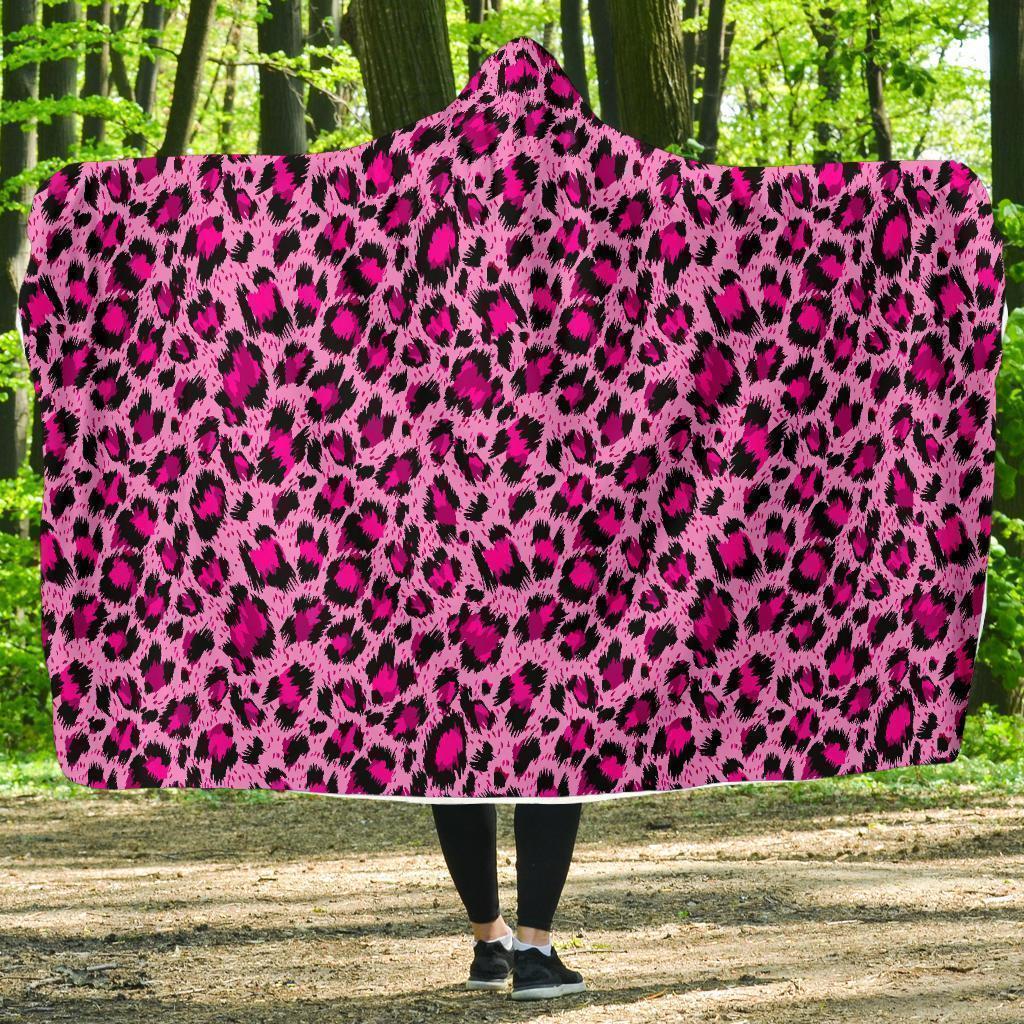 Pink Cheetah Leopard Pattern Print Hooded Blanket-grizzshop