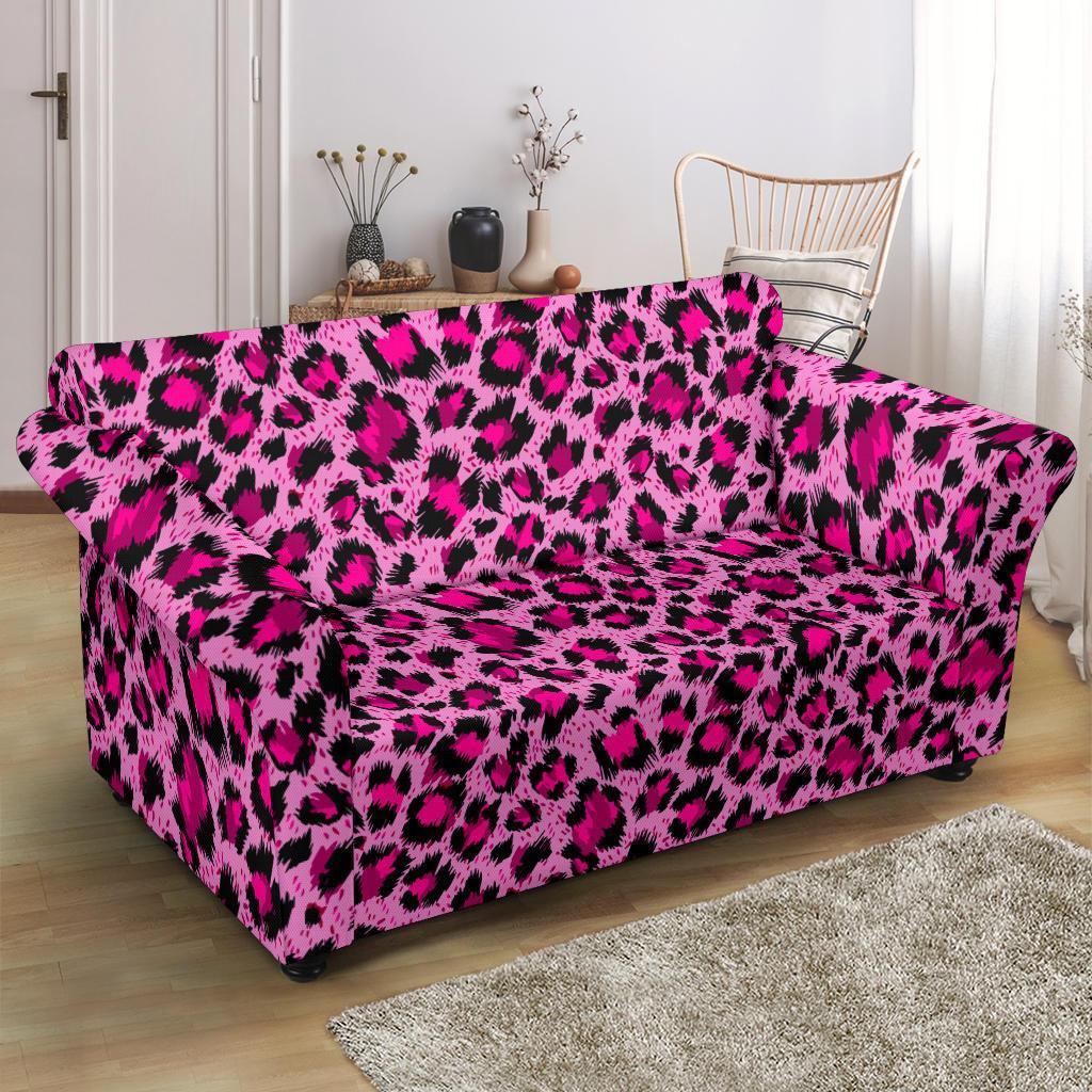 Pink Cheetah Leopard Pattern Print Loveseat Cover-grizzshop