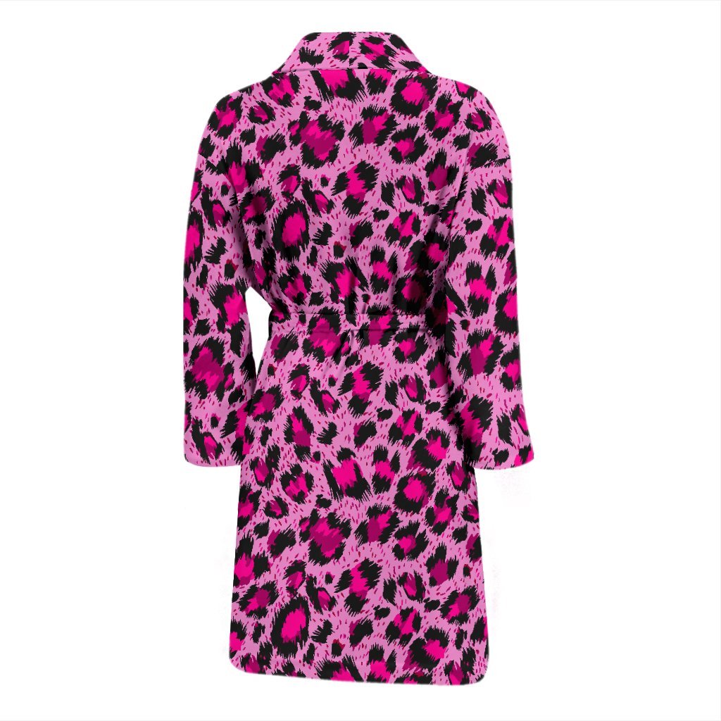 Pink Cheetah Leopard Pattern Print Men Long Robe-grizzshop