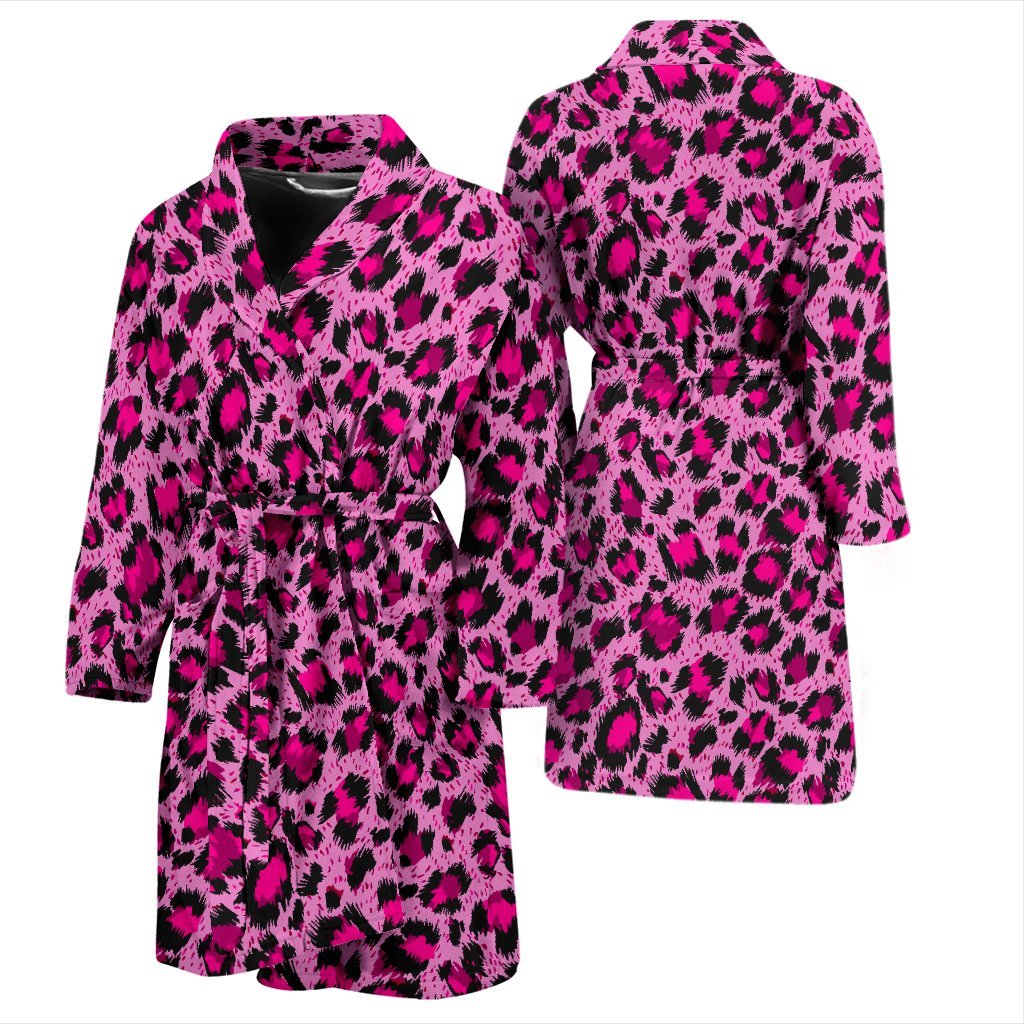 Pink Cheetah Leopard Pattern Print Men Long Robe-grizzshop
