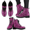 Pink Cheetah Leopard Pattern Print Men Women Leather Boots-grizzshop