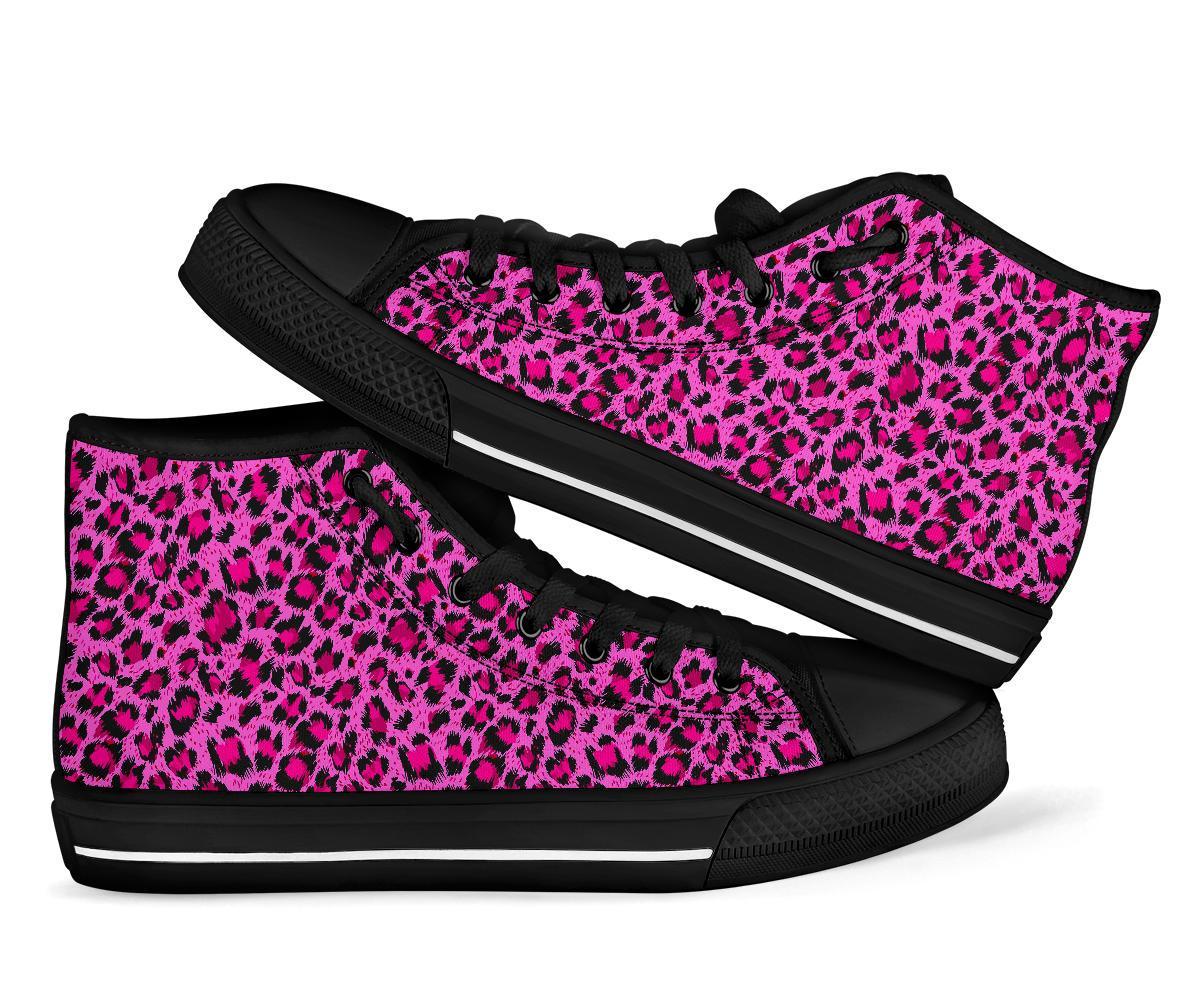 Pink Cheetah Leopard Pattern Print Men Women's High Top Shoes-grizzshop