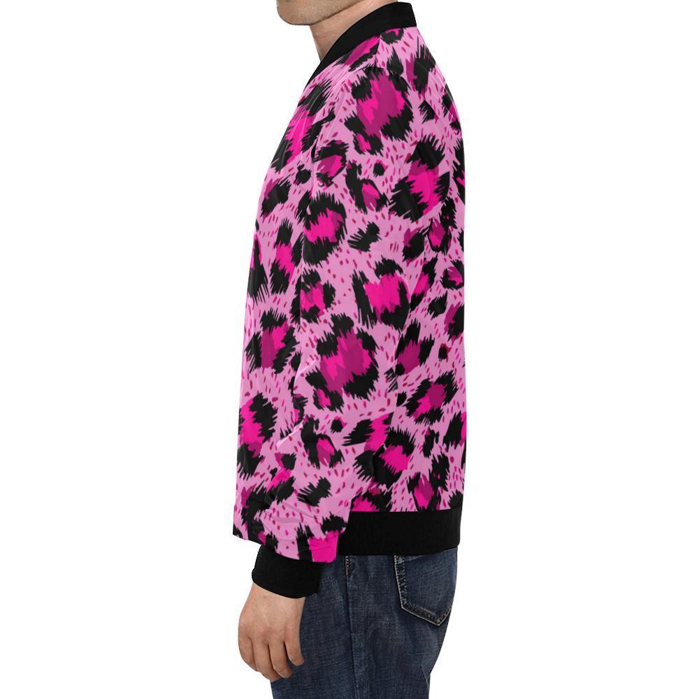 Pink Cheetah Leopard Pattern Print Men's Bomber Jacket-grizzshop