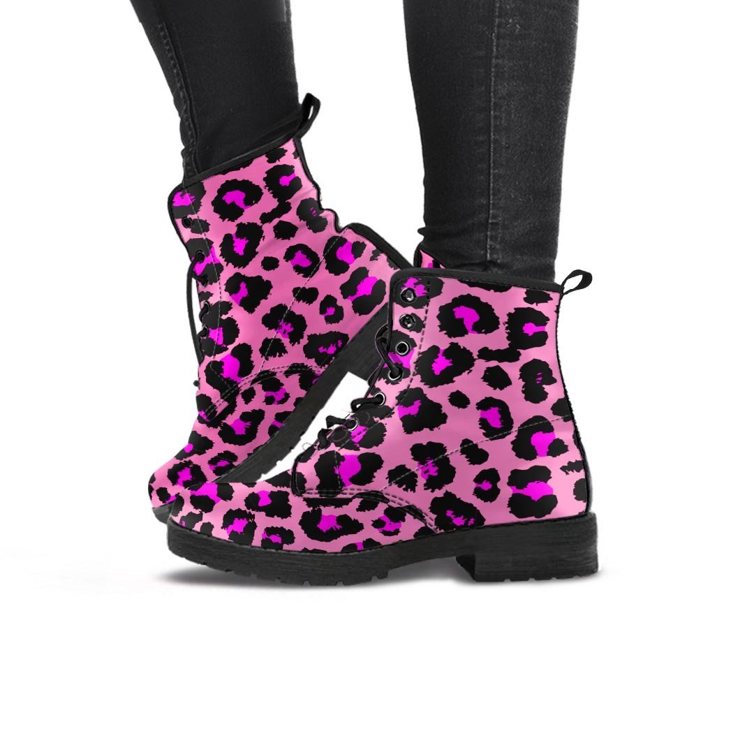 Pink Cheetah Leopard Women's Boots-grizzshop