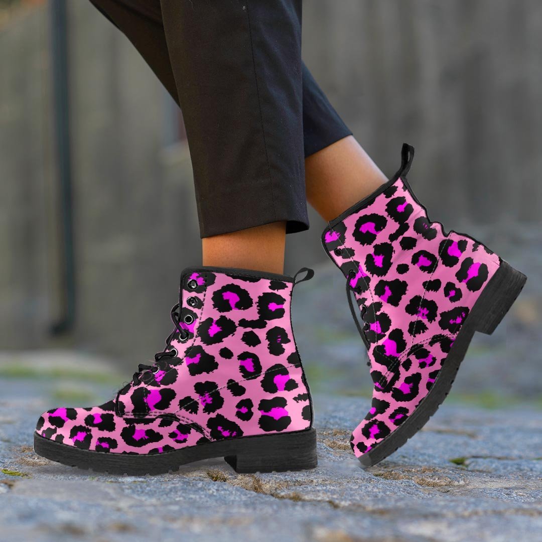 Pink Cheetah Leopard Women's Boots-grizzshop